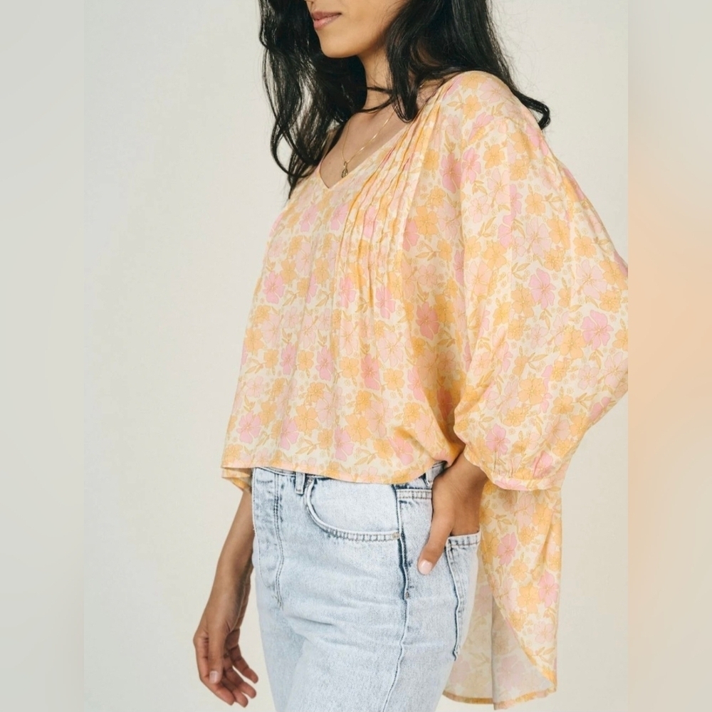 Jackson Rowe Floral Pintuck Peasant Blouse in Yellow & Pink